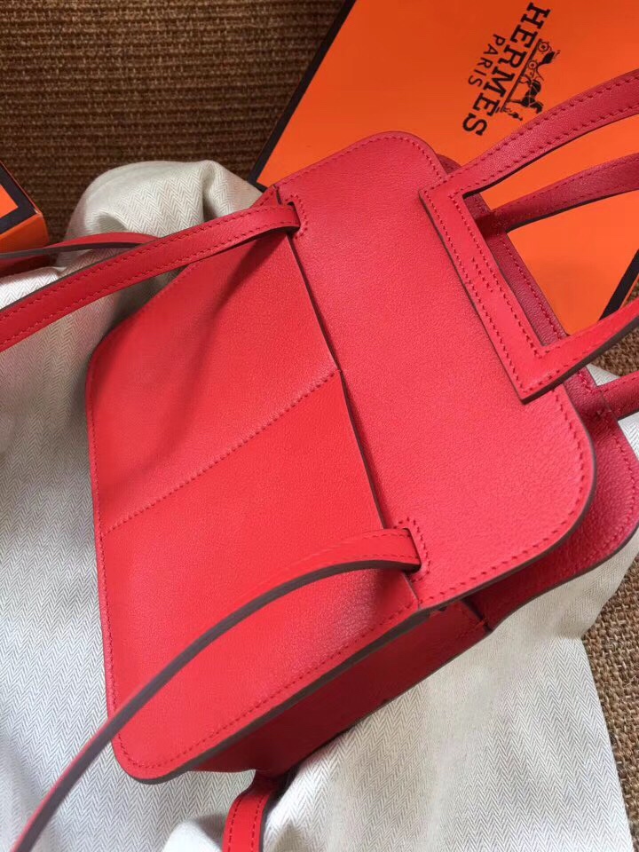 Hermes Mini Halzan 22 Handbag Shoulder Bag In Feu Orange Swift Leather